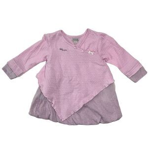 MEXX | Girls Pink Gray Striped Layered Long Sleeve Casual Dress Baby 6-9 Months